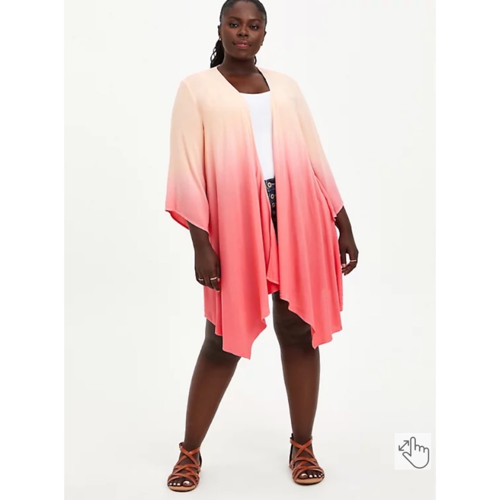 NWT TORRID Drape Front Kimono - Dip Dye Coral - Picture 5 of 7